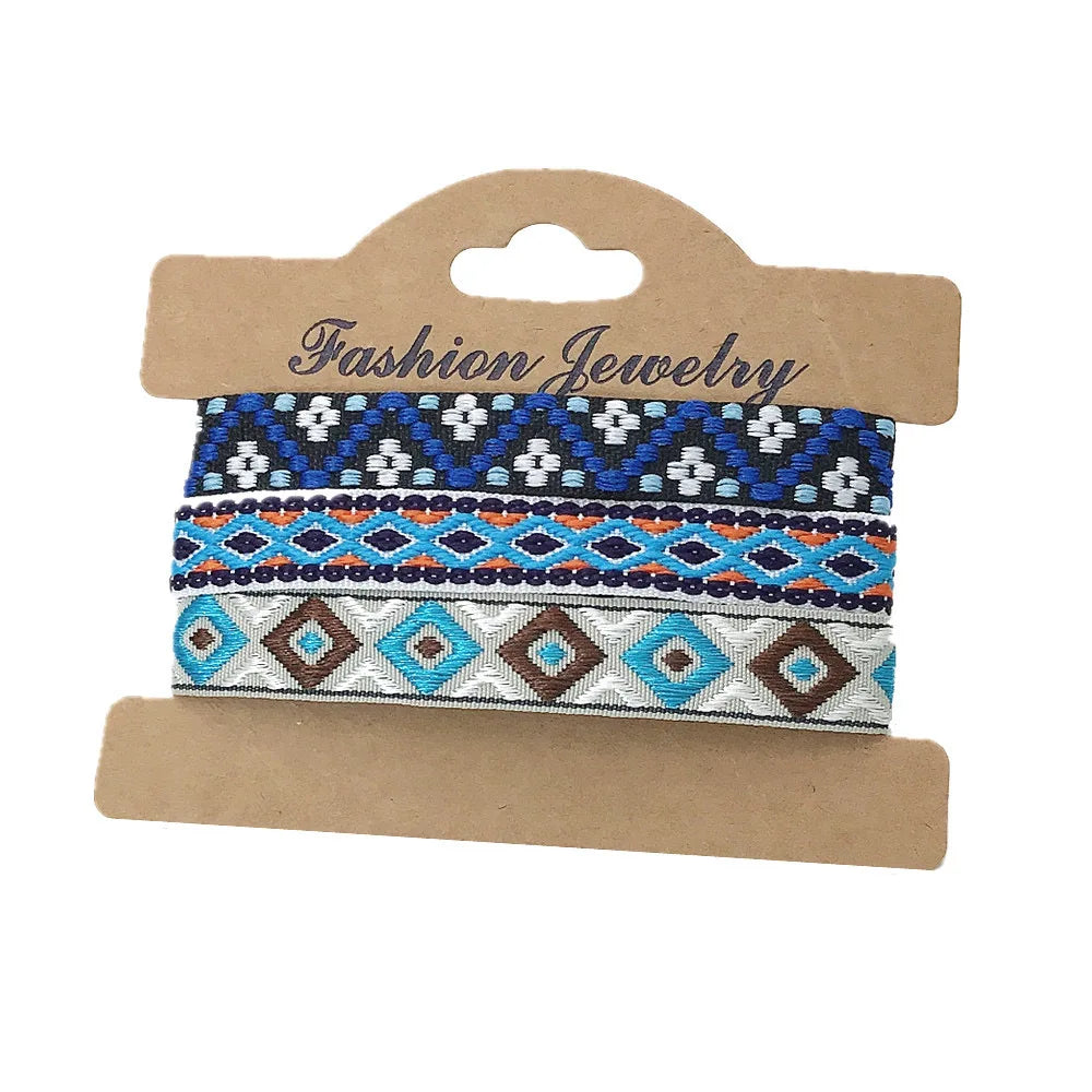 Lot de 3 Bracelets Brésiliens Style Ethnique Fait Main bleu