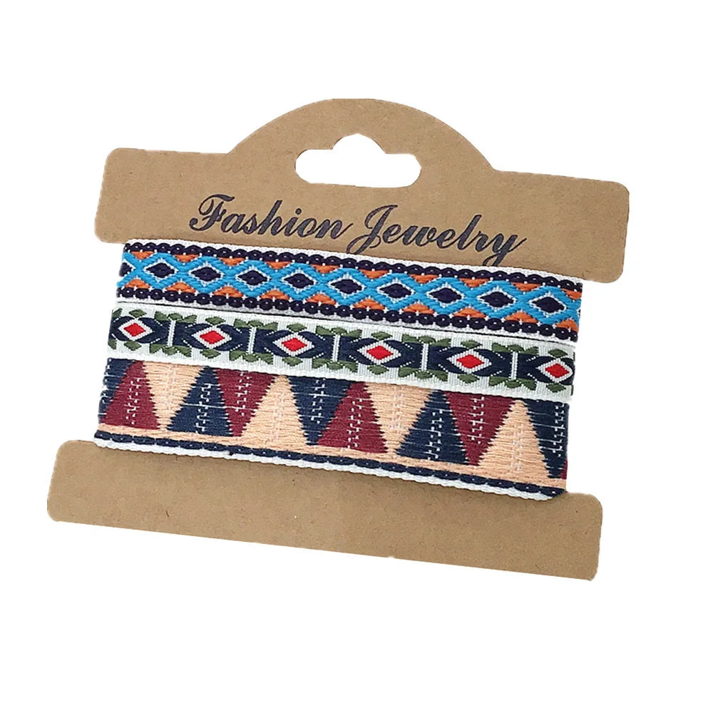 Lot de 3 Bracelets Brésiliens Style Ethnique Fait Main bleu et rouge