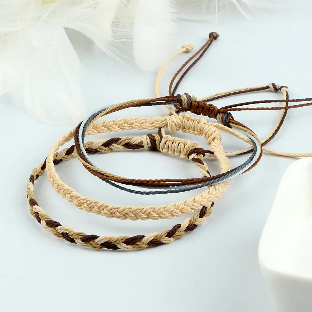 Lot de 3 Bracelets Brésiliens Tressés Imperméables beige