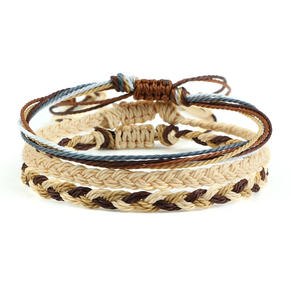 Lot de 3 Bracelets Brésiliens Tressés Imperméables beige