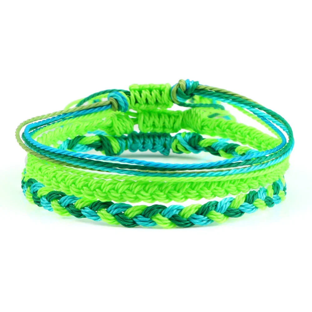 Lot de 3 Bracelets Brésiliens Tressés Imperméables vert