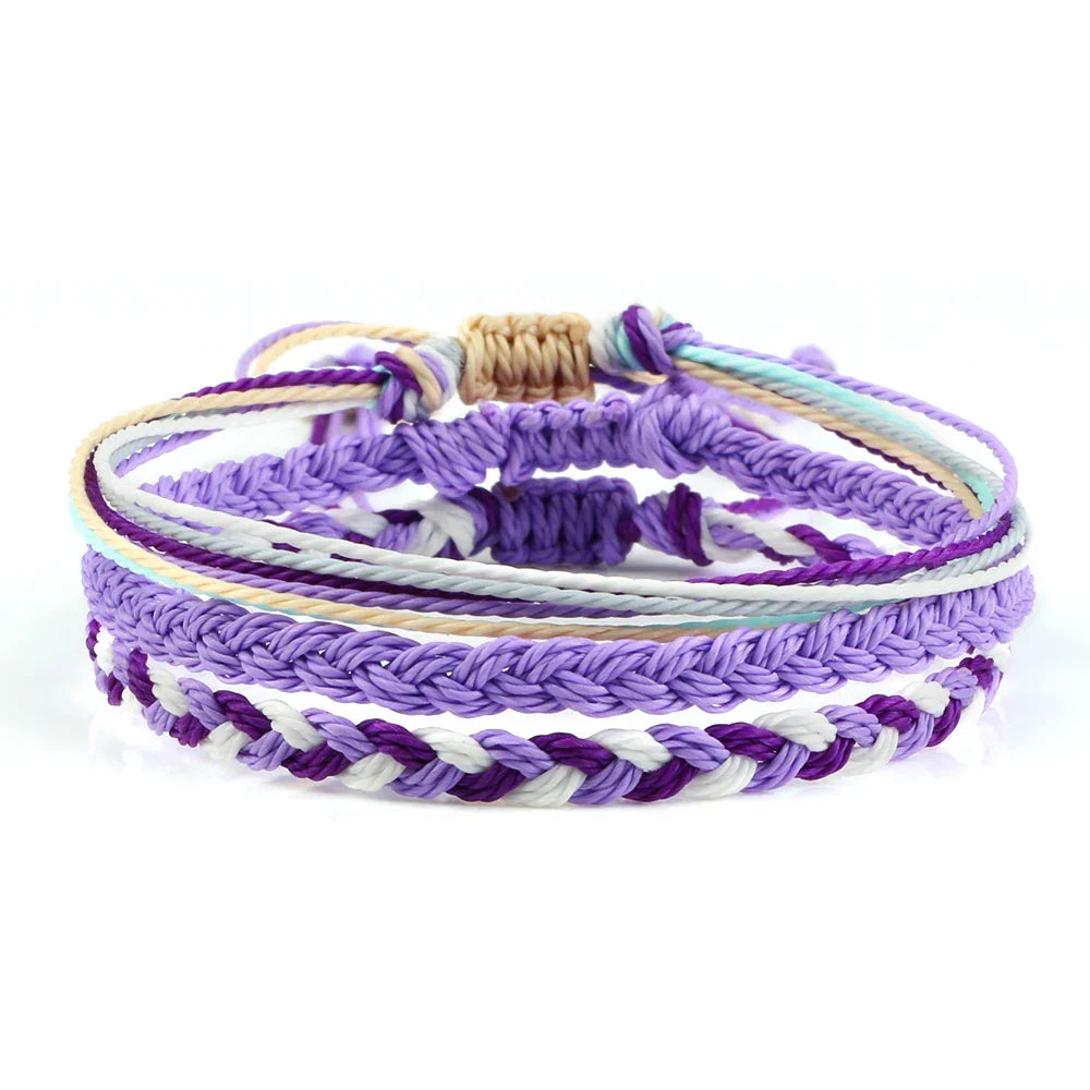 Lot de 3 Bracelets Brésiliens Tressés Imperméables violet