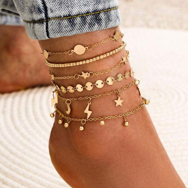 Lot Quadruple de Bracelets de Cheville Femme Bijoux