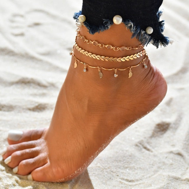 Set of Four Women's Anklets Jewelry