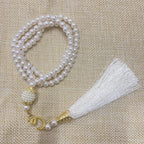 Misbaha 99 Perles - Chapelet de Prière Islamique avec Pompon blanc