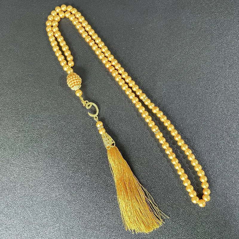 Misbaha 99 Perles - Chapelet de Prière Islamique avec Pompon jaune