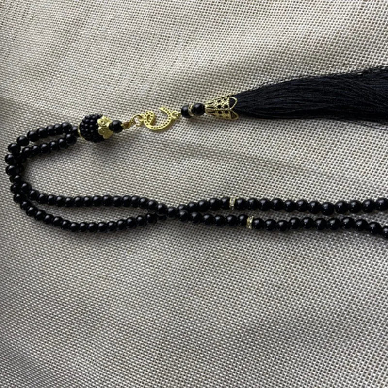Misbaha 99 Perles - Chapelet de Prière Islamique avec Pompon noir