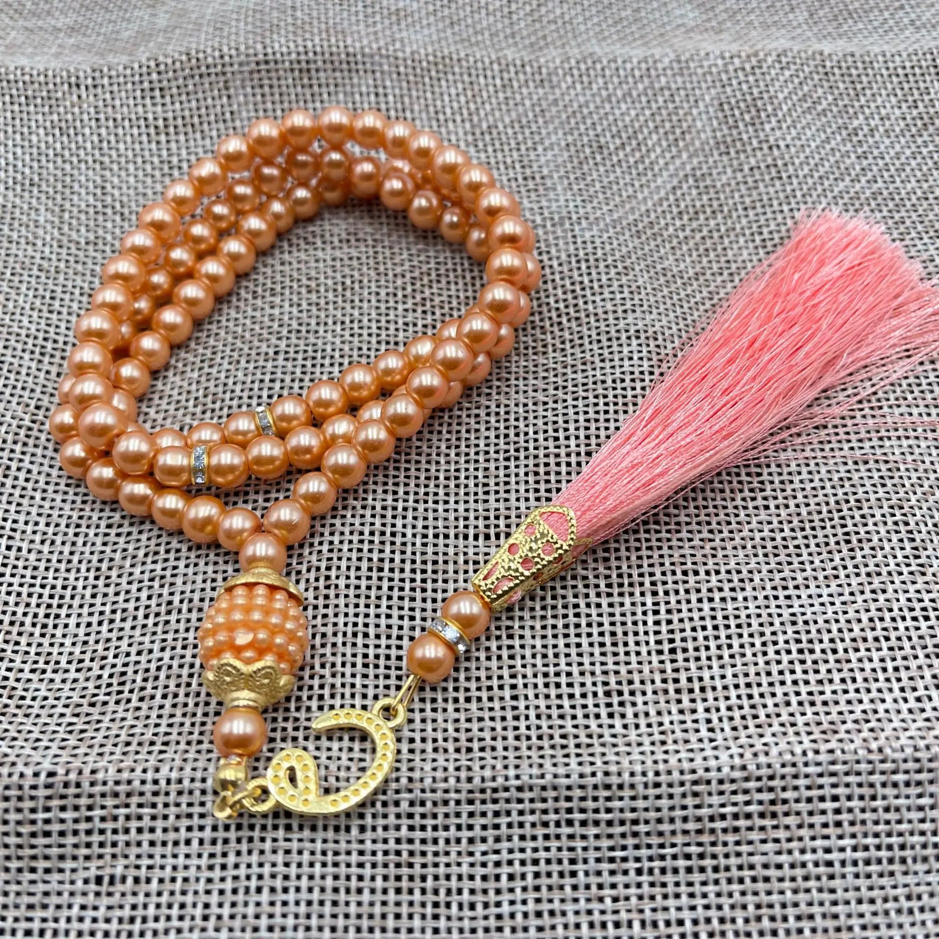 Misbaha 99 Perles - Chapelet de Prière Islamique avec Pompon  orange