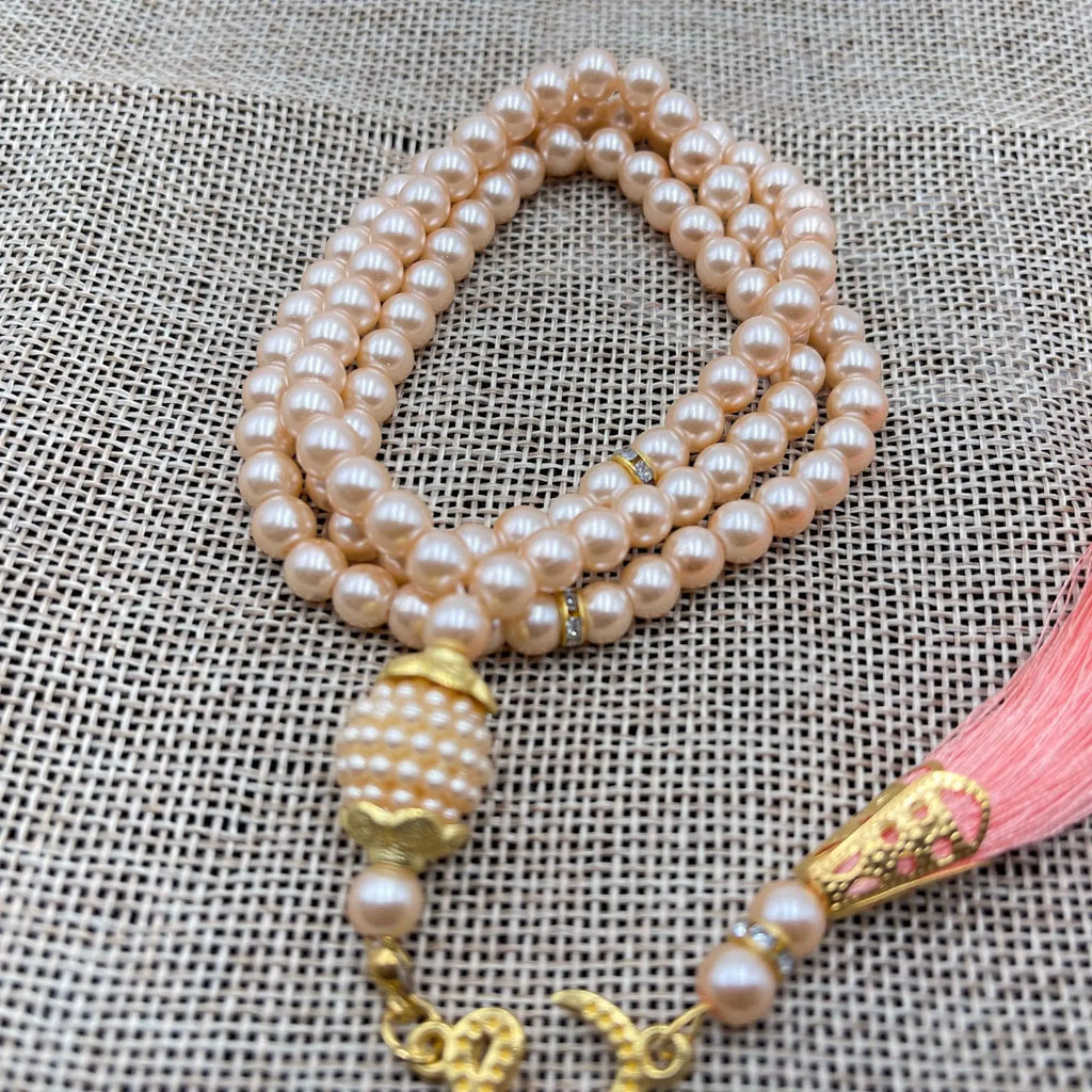 Misbaha 99 Perles - Chapelet de Prière Islamique avec Pompon rose clair