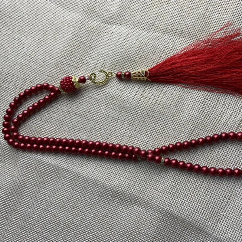 Misbaha 99 Perles - Chapelet de Prière Islamique avec Pompon rouge