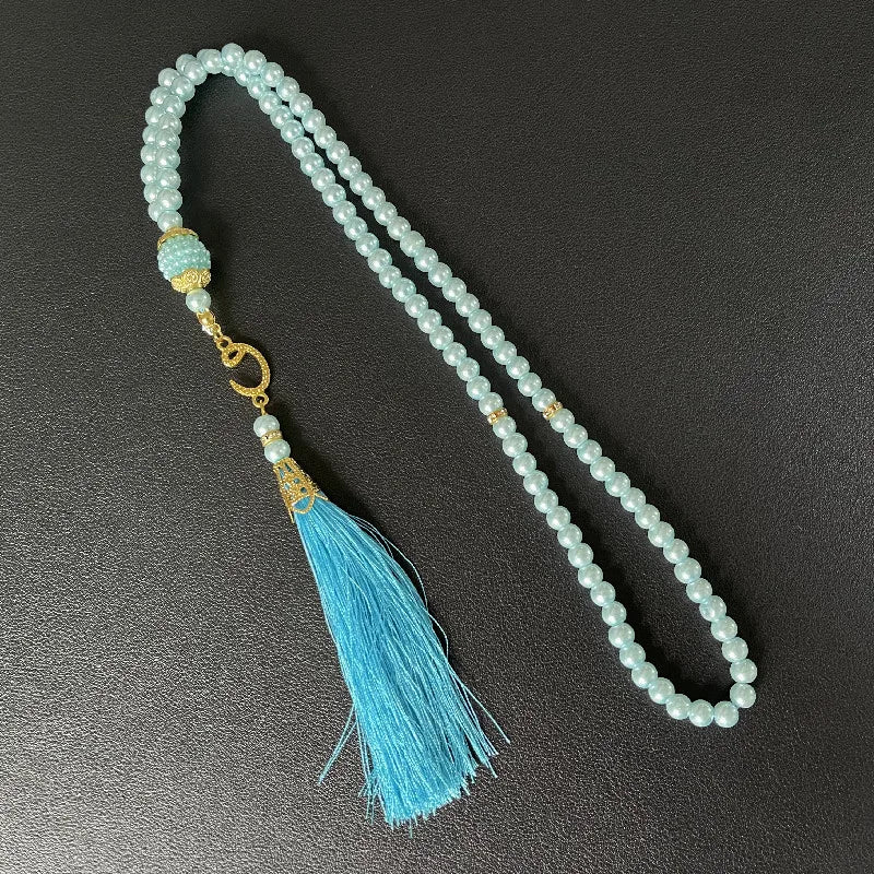 Misbaha 99 Perles - Chapelet de Prière Islamique avec Pompon  turquoise