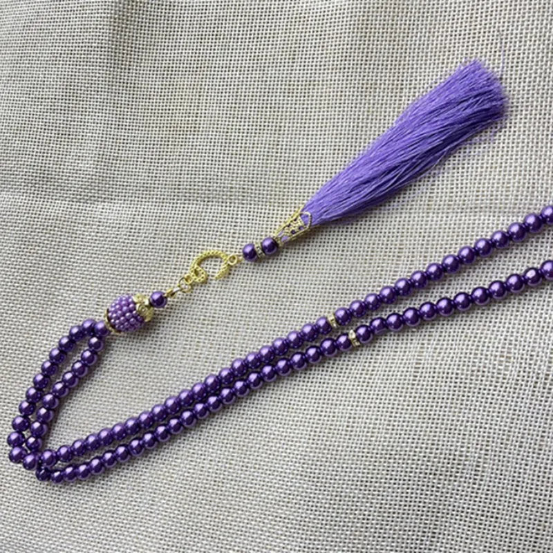 Misbaha 99 Perles - Chapelet de Prière Islamique avec Pompon violet
