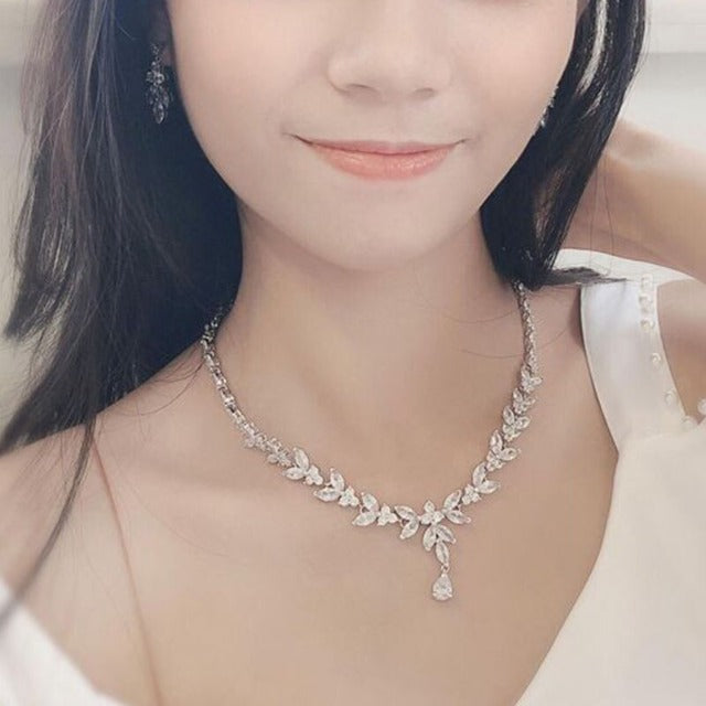 Wedding Necklace and Earrings Set silver