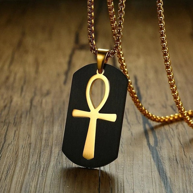 Collier Ankh noir et or