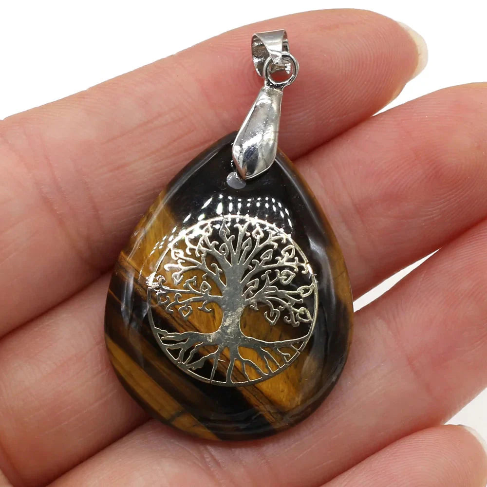 Natural Stone Ball Pendant Tree of Life