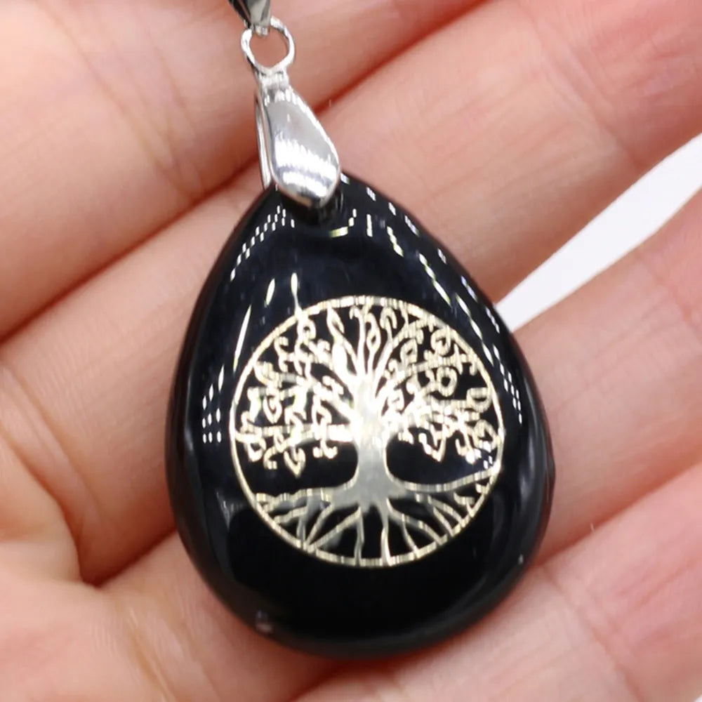 Natural Stone Ball Pendant Tree of Life
