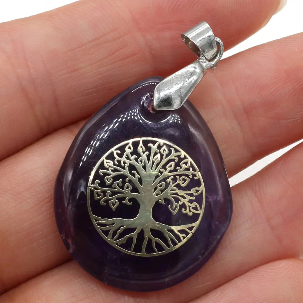 Natural Stone Ball Pendant Tree of Life