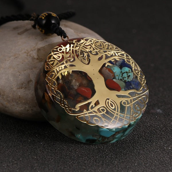 Orgonite Stone Pendant & Necklace Men Women Protection Meditation gold tree of life