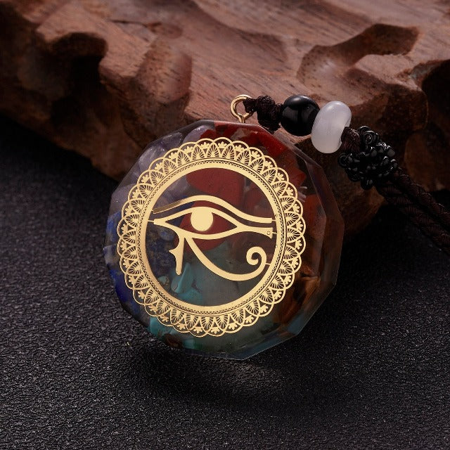 Pendentif Pierre Orgonite & Collier Homme Femme Protection & Méditation oeil oudjat