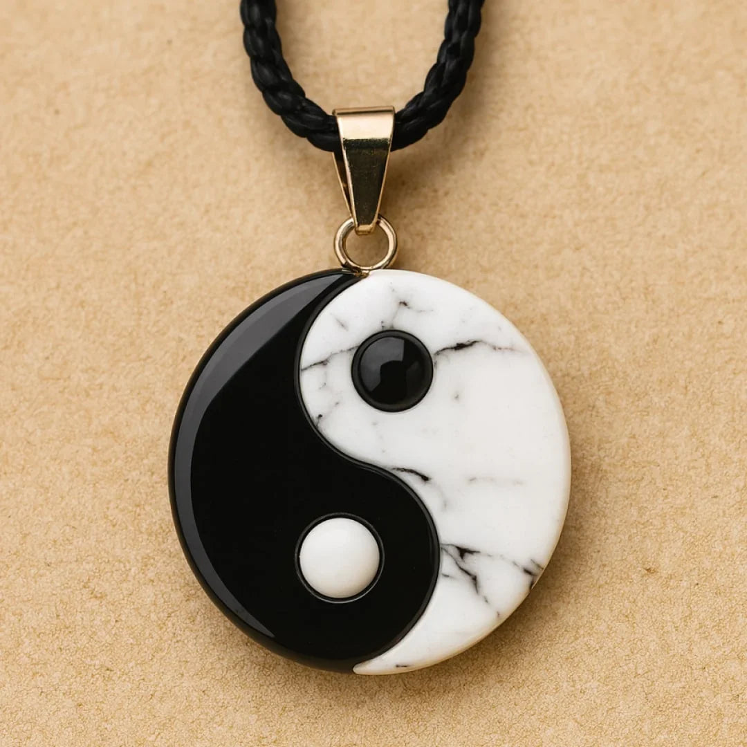 Yin-Yang Pendant in Howlite & Black Obsidian 