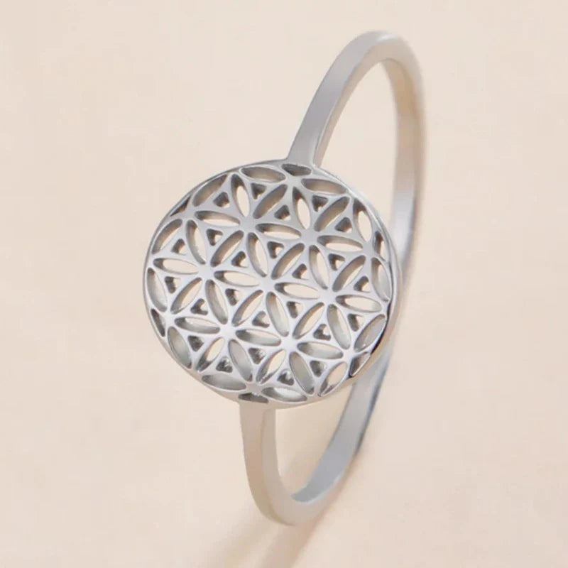 Small Women's Flower of Life Silver Ring