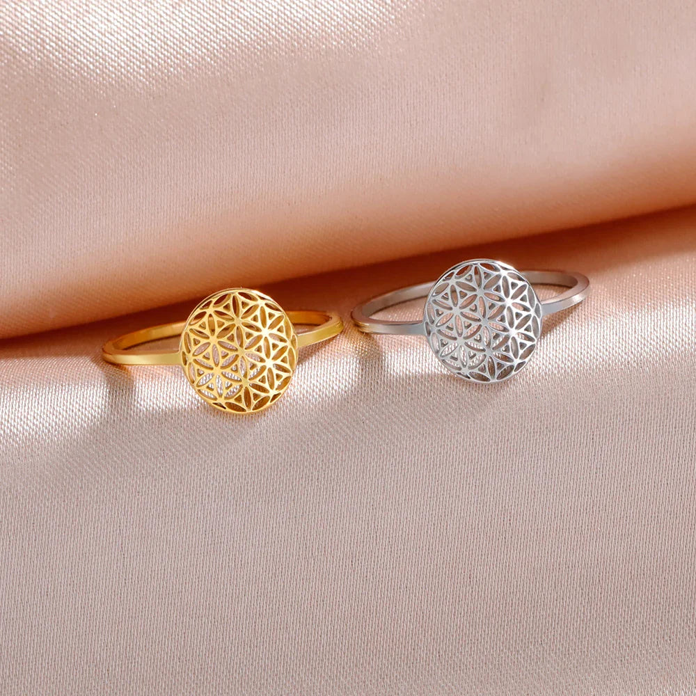 Small Women's Flower of Life Silver Ring