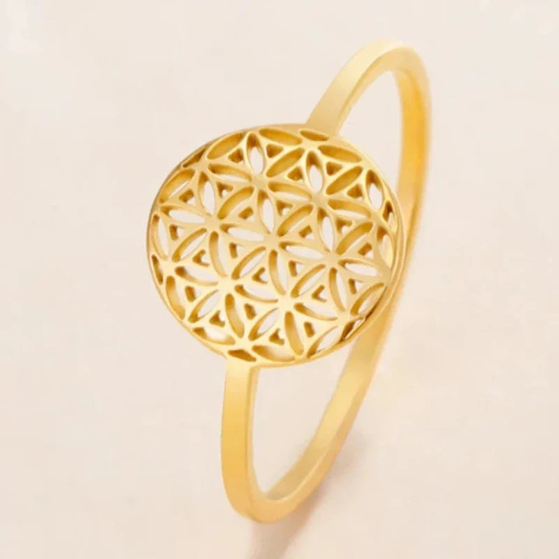 Small Women's Flower of Life Gold Ring
