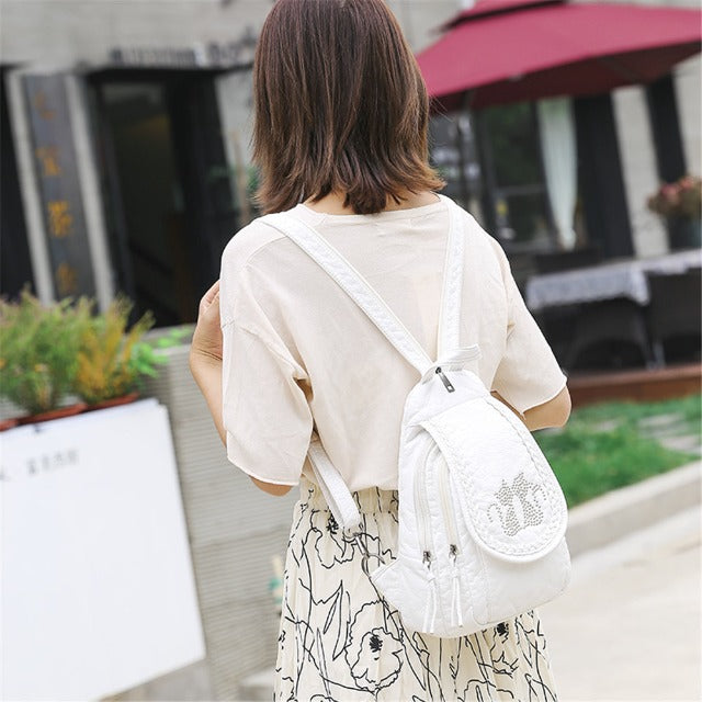Cute White Leather Cat Backpack for Women