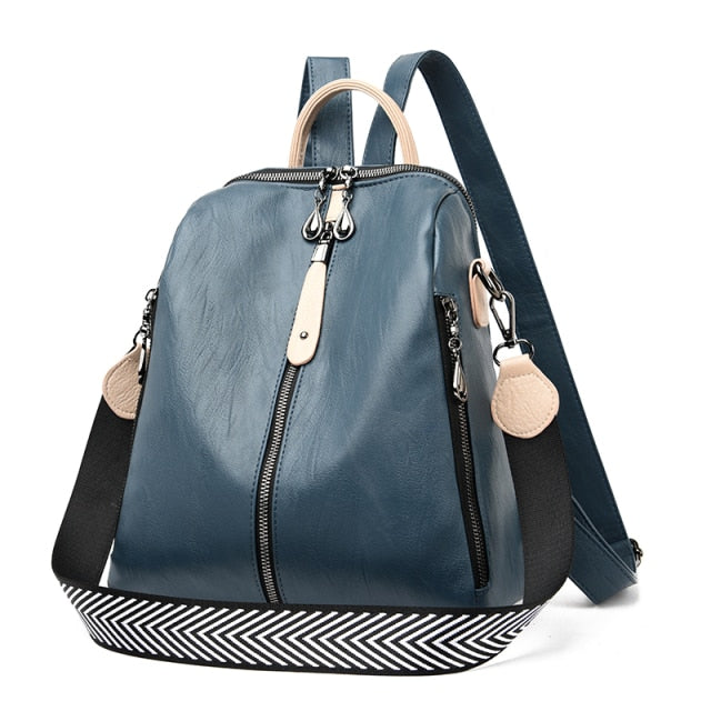Leather Backpack Satchel for Women Blue