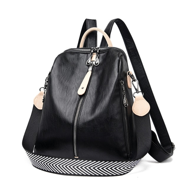 Leather Backpack Satchel for Women Black