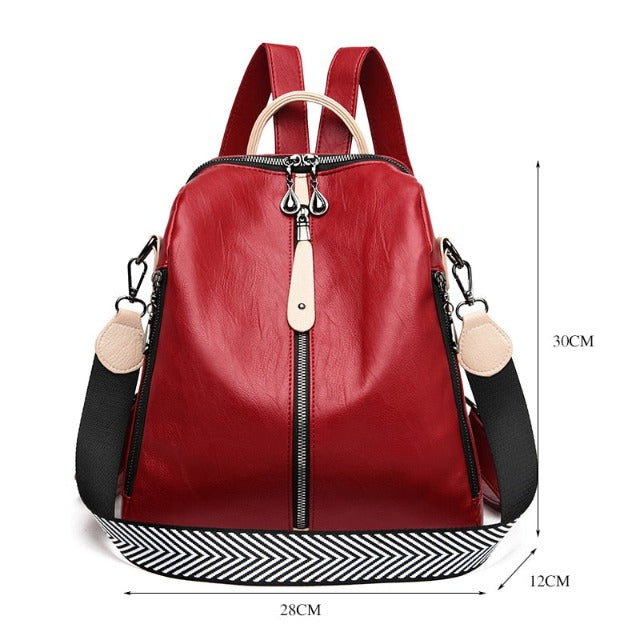 Red Women's Leather Backpack Satchel