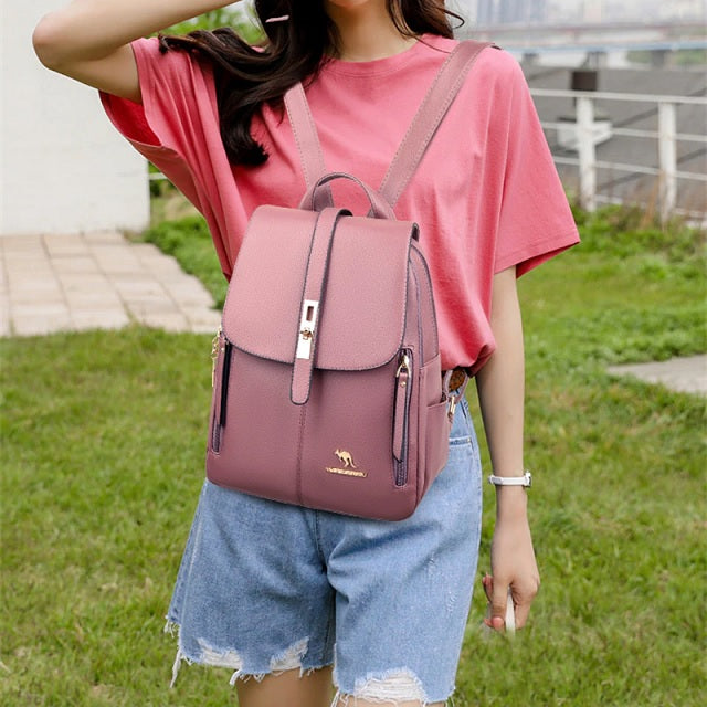 Women's Backpack in Lilac Leather - Light Purple