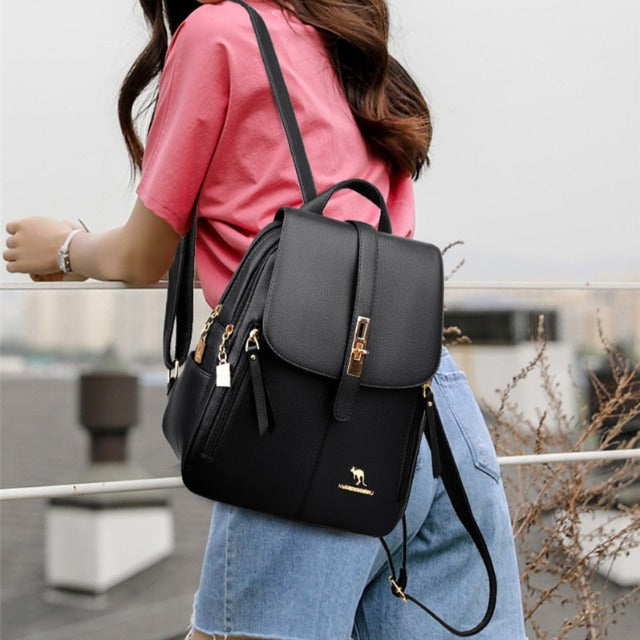Women's Black Leather Backpack
