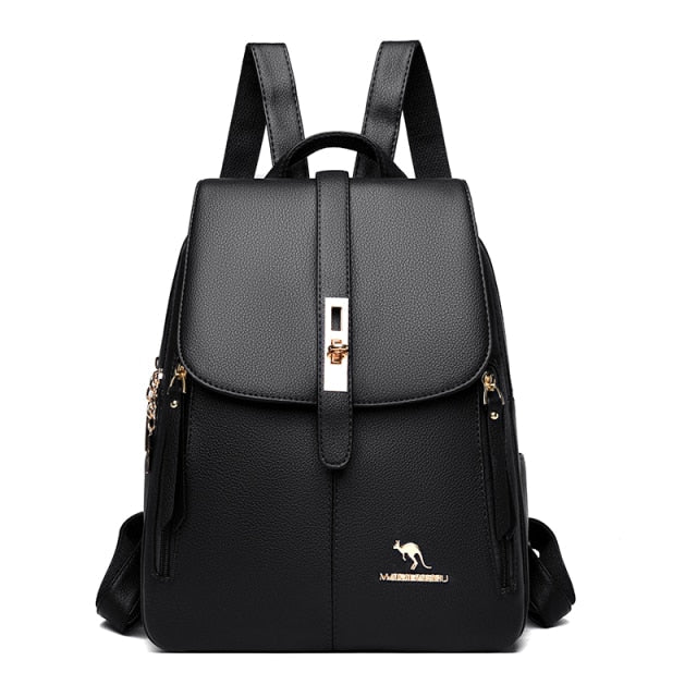 Women's Black Leather Backpack