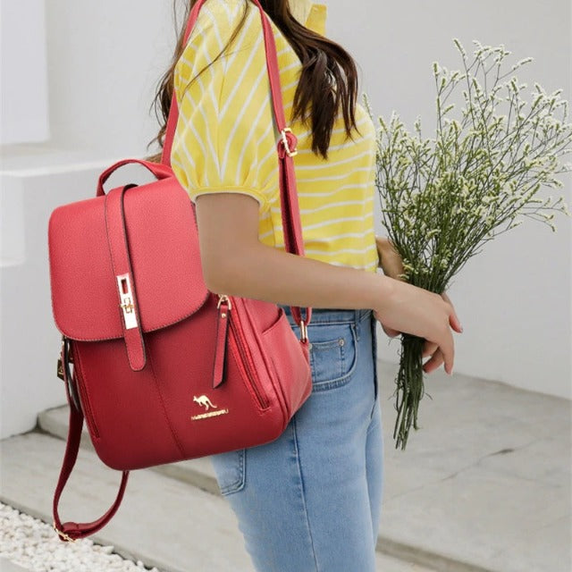 Red Leather Backpack for Women