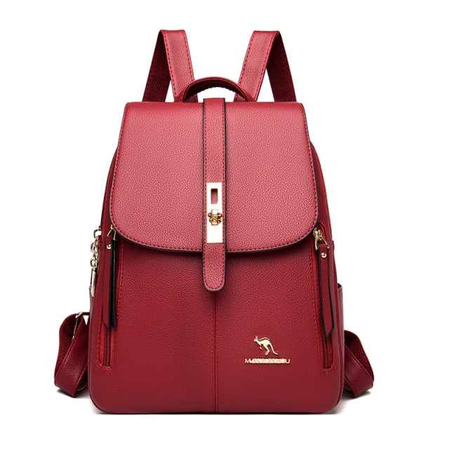 Red Leather Backpack for Women