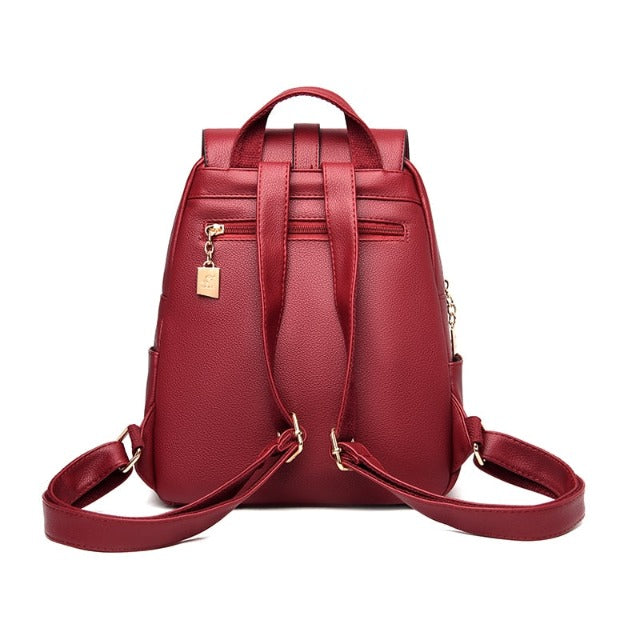 Red Leather Backpack for Women