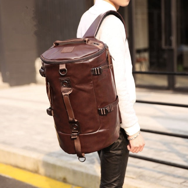 Men's Leather Backpack Brown Travel Satchel