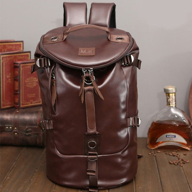 Men's Leather Backpack Brown Travel Satchel