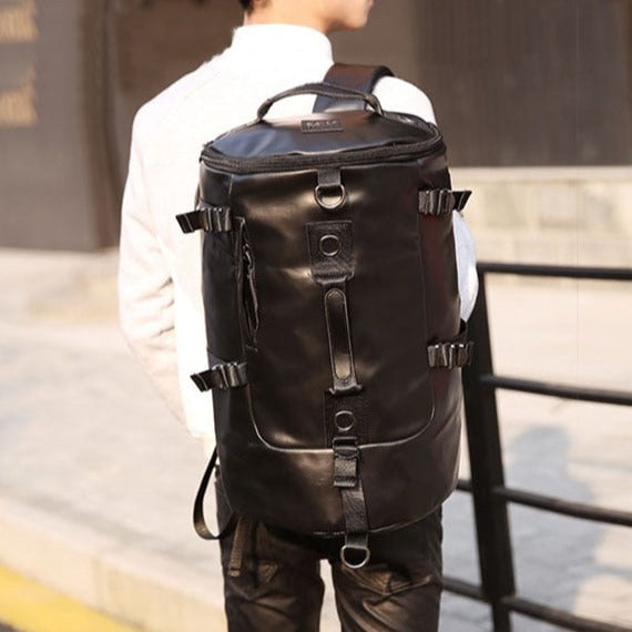 Men's Black Leather Backpack