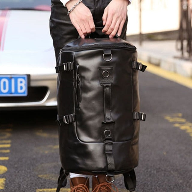 Men's Black Leather Backpack