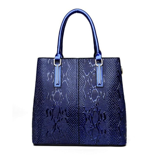 Blue Leather Tote Bag
