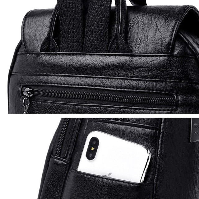 Black Leather Satchel Bag for Women