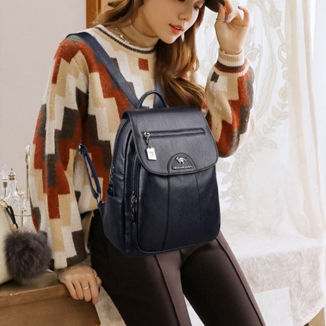 Black Leather Satchel Bag for Women