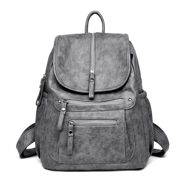 Women's Gray Leather Pocket Bag