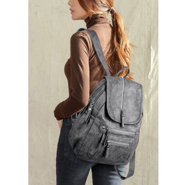 Women's Gray Leather Pocket Bag