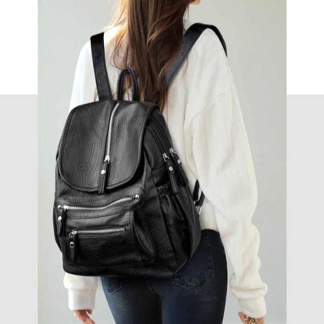 Women's Black Leather Pocket Bag