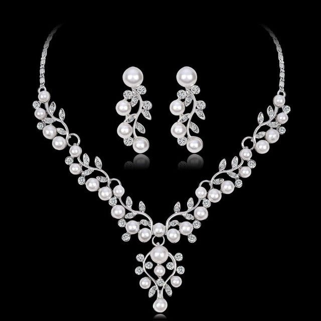 Wedding Necklace and Earrings Set with Pearls Jewelry Set