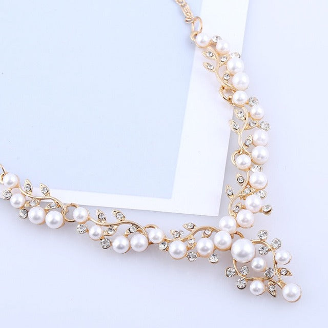 Wedding Necklace and Earring Set with Pearl Jewelry