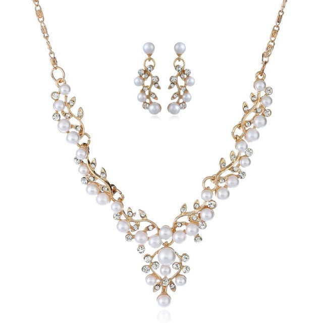 Wedding Necklace and Earring Set with Pearl Jewelry
